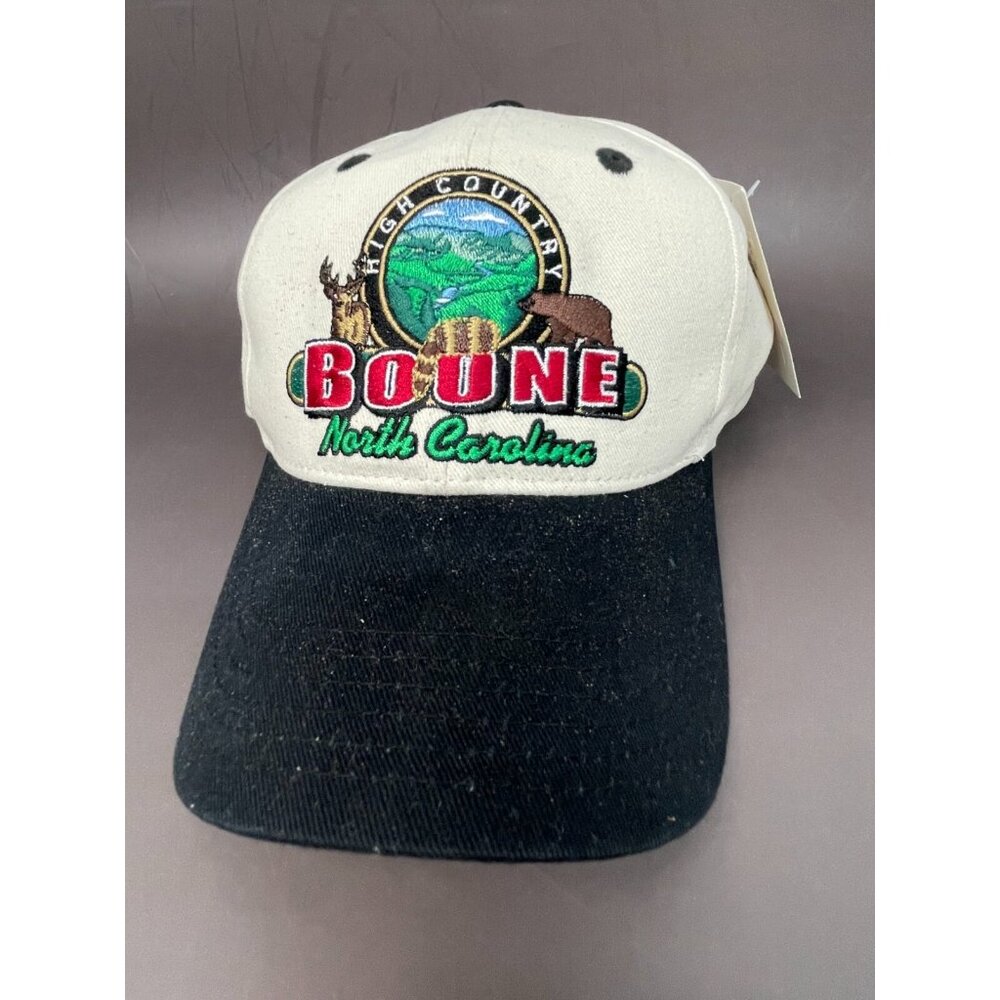 West Coast Novelty High Country Boone North Carolina Embroidered White Black Cap